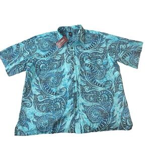 NWT Tanoa Men's Size 3XL Bula Shirt Blue Blue Wave Swirl Button Up 100% Cotton